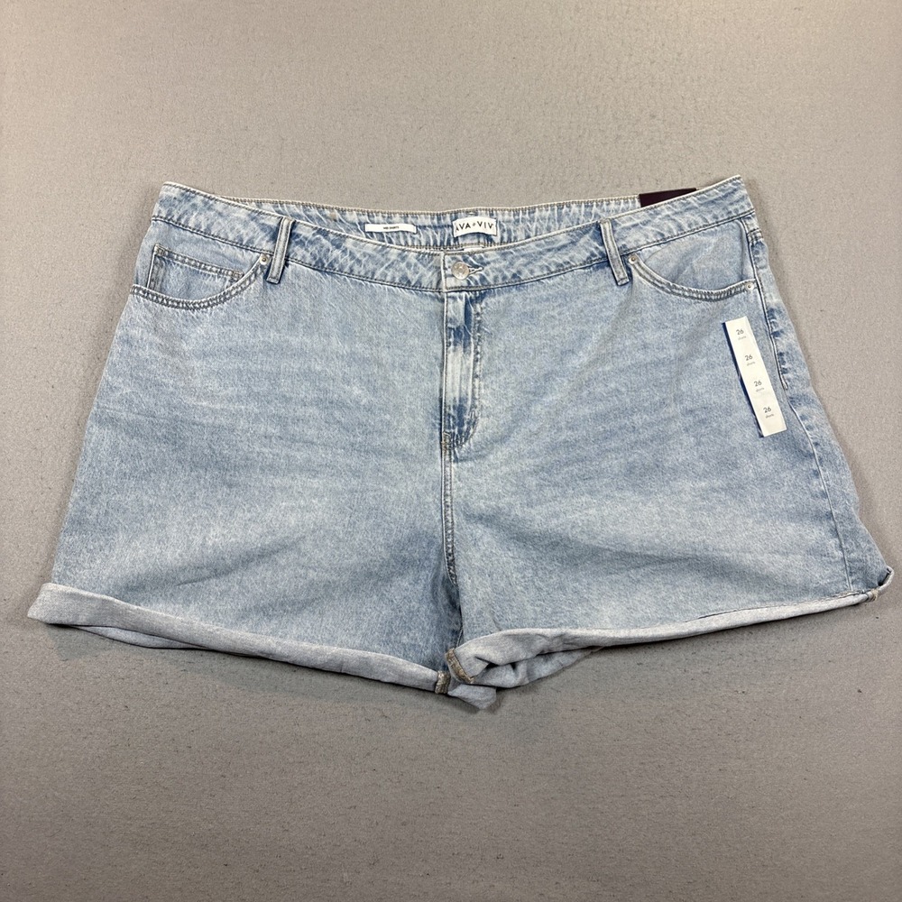 AVA & LIV Women MIdi Short‎ High Rise Relaxed Fit Shorts 26R Blue Denim NWT